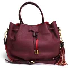 ココセリュックス ゴールド／COCOCELUX GOLD バッグ トートバッグ 鞄 ハンドバッグ レディース 女性 女性用レザー 革 本革 レッド ブラウン 赤 茶  226AF0261 巾着型 2WAY ショルダーバッグ シボ革 シュリンクレザー クロコ型押