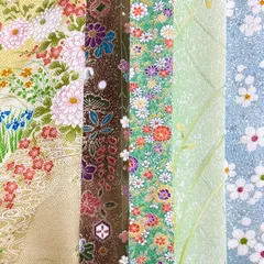 No.502大きい綺麗な着物はぎれ5枚セット 正絹 生地 中古 カットクロス 古布 つまみ細工 材料 素材 japanbela