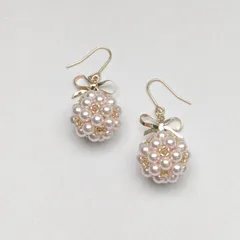 ピアス　可愛いころんとパールリボン　リボンパーツ　 ピンク　同窓会　デート　大人可愛い 結婚式　イベント　入学式　卒業式　送料無料