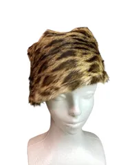 極美品 高級 リアルファー ハット レオパード柄 ヒョウ柄 レディース 希少