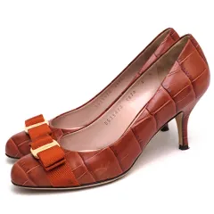 フェラガモ／Salvatore Ferragamo パンプス シューズ 靴 レディース 女性 女性用レザー 革 本革 ブラウン 茶  DG35474 VARA ヴァラ リボン クロコ型押し レザーソール