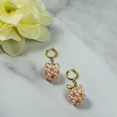 イヤリング　可愛いころんとパールリボン　リボンパーツ　ピンク　同窓会　デート　大人可愛い　結婚式　卒業式　入学式　送料無料