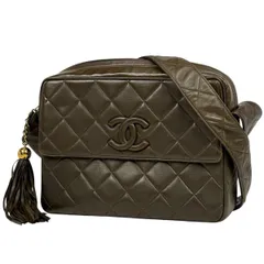 シャネル CHANEL ココマーク フリンジ ショルダーバッグ タッセル マトラッセ カーキ ショルダーバッグ レザー グリーンベージュ レディース 【中古】