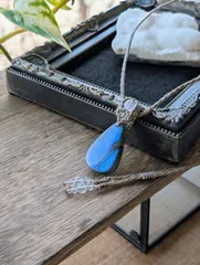 ✨プチプラ Accessory✨☆ストライプブルー☆ラブラドライト☆マクラメ編みネックレス 495