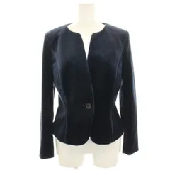 アナイ ANAYI ノーカラージャケット ベロア ブレザー 38 紺 ネイビー /HN