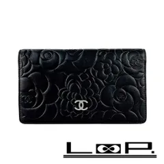 シャネル ■美品■ カメリア 長財布 二つ折り フルフラップ レザー ラムスキン ブラック シルバー  【461699】7