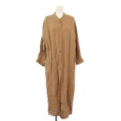 ガリャルダガランテ GALLARDAGALANTE シャツワンピース マキシ ロング 長袖 バンドカラー 無地 ワンカラー 麻 リネン F 茶 ブラウン /BB