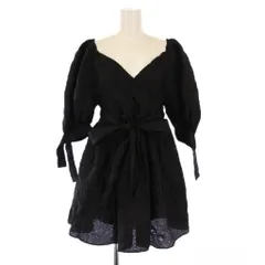 スナイデル SNIDEL シャツ ブラウス チュニック丈 半袖 パフスリーブ Vネック ワンカラー F 黒 ブラック /BB