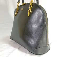 【希少】AIGNER アイグナー 本革 ハンドバッグ 黒 ドーム型 イタリア製 金具 フォーマル ヴィンテージ
