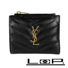 サンローラン ■中古■ 2つ折り 財布 Vステッチ レザー GP ブラック ゴールド 【338618】1