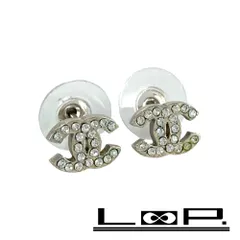 シャネル ■美品■ ココマーク ラインストーン ピアス アクセサリー シルバー SS 箱 【496998】12