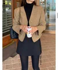 더봄 ノーカラートゥイードジャケット