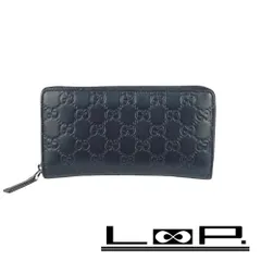 グッチ ■美品■ シマ ラウンドジップ 長財布 ウォレット GG レザー ネイビー 箱 【485787】8