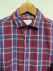 EDIFICE 日本製 カジュアルシャツ ワインレッド×ネイビー 綿100％ サイズ44