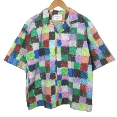 ニコアンド Niko and.. ×ツモリチサト 美品 シャツ 半袖 手書き風 柄 オーバーサイズ オープンカラー M マルチカラー /X