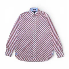 【古着】 Tommy Hilfiger トミーヒルフィガー BDシャツ 80s 2ply ストライプ 赤 白 長袖 ボタンダウン