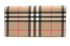 バーバリー／BURBERRY 長財布 財布 ウォレット メンズ 男性 男性用 PVC レザー 革 ベージュ  Cavendish London Check Canvas And Leather Wallet ロンドンチェック 小銭入れあり 二つ折り ユニセック