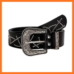 【新品】 [Lamerry] ウエスタンベルト アメカジ スタッズ ジーンズ ベルト y2k グランジ ビンテージ バックル 古着 韓国 105cm レディース メンズ 黒 1