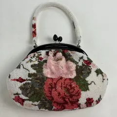 和装バッグ 優品 ビーズバッグ フォーマル 草花 白 ビーズ 和装小物  【中古】