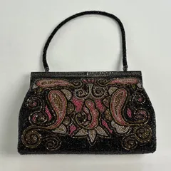 【美品】 和装バッグ 優品 ビーズバッグ フォーマル 幾何学 黒 ビーズ 和装小物  【中古】