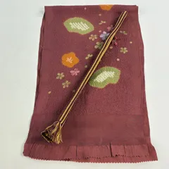 和装セット 優品 帯締め帯揚げ2点セット 梅 刺繍 金彩 小豆色 正絹 和装小物  【中古】