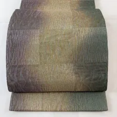 袋帯 名品 市松 よろけ縞 金銀糸 薄緑 全通 正絹 【中古】