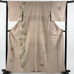 付下げ 身丈161cm 裄丈66cm M 袷 破れ色紙 葉柄 金糸 刺繍 ピンクベージュ 正絹 名品 【中古】