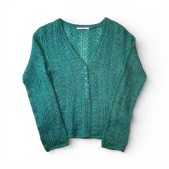 【古着】 ニット カーディガン モヘア混 透かし編み 日本製 エメラルドグリーン レトロ フェミニン ヴィンテージ