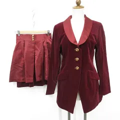 ロペ ROPE セットアップ スーツ ジャケット スカート 3枚セット 長袖 シングル ショールカラー タイト フレア ひざ丈 ベロア 赤 レッド 9 63-90