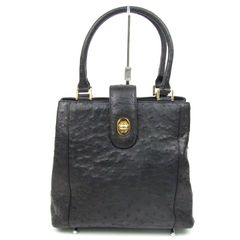 リアルオーストリッチ ハンドバッグ 本革 レザー 鞄 カバン ブランド 黒 レディース ブラック Real Ostrich 【中古】