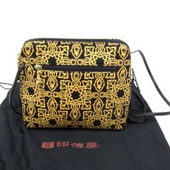 印傳屋 ショルダーバッグ 本革 レザー 鞄 カバン ブランド 黒 レディース ブラック×イエロー INDENYA 【中古】