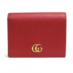 グッチ／GUCCI 財布 ウォレット レディース 女性 女性用 レザー 革 本革 レッド 赤  456126 Leather Card Case Wallet GGマーモント金具 小銭入れあり 二つ折り シボ革 シュリンクレザー