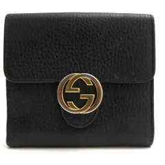 グッチ／GUCCI 財布 ウォレット レディース 女性 女性用 レザー 革 本革 ブラック 黒  598167 インターロッキングG 小銭入れあり シボ革 シュリンクレザー 二つ折り