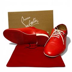 Christian Louboutin クリスチャンルブタン レザー スリッポン スニーカー 革靴 42.5 約27cm 赤 白 レッド ホワイト 伊製 カジュアル ALFRED FLAT NAPPA / R038 CORAZON シューズ ブーツ ローファー