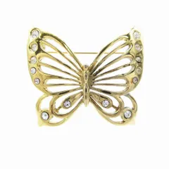 HANAE MORI ハナエモリ バタフライモチーフ ブローチ ストーン付き ゴールド 4×4cm レディース 【中古】