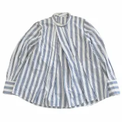 ENFOLD エンフォルド 300DS130-1640 ランダムストライプ タックブラウス 長袖 サイズ38 M ブルー ホワイト レディース 【中古】