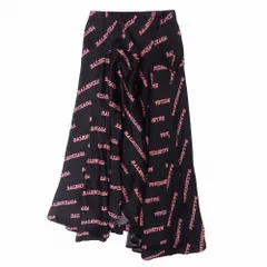BALENCIAGA バレンシアガ オールオーバーロゴ スカート ロング アシンメトリー フレア 625534 ボトムス 34 XS 黒 レディース 【中古】のサムネイル
