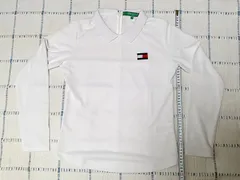 トミーヒルフィガー 襟付き長袖シャツ 白 袖ロゴ 背面ハーフジップ  レディース Mサイズ☆ゴルフウェア Tommy Hilfiger Golf