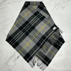 美品　ジョンストンズ　オブ　エルガン　Johnstons of Elgin グレーマクファーソン　Grey Macpherson カシミヤ 100% スコットランド製　チェック柄　フリンジ　グレー　ブラック　イエロー　大判　ストール　72cm×190cm