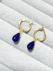 2way アフガニスタン産ラピスラズリAA++ ペアシェイプ フープピアス（ブルー）