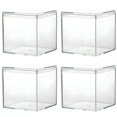 JUSTVEL アクリルケース キューブ 小物入れ キャンディーボックス 菓子収納ボックス 【中身が主役に】 おやつ収納 透明ケース クリア 蓋付き 4個セット アクセサリー 収納 (クリア10cm) [クリア10cm]