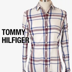 TOMMY HILFIGER トミーヒルフィガー チェックシャツ 長袖 Fitted 細身 レディース M相当 ホワイト ボルドー ネイビー 綿100% コットン
