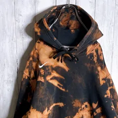 【海外モデル】00s 古着 ナイキ ブリーチ タイダイ ブラック ワンポイント刺繍 パーカー NIKE Sweat Hoodie Parka #90