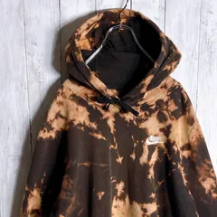 【海外モデル】00s 古着 ナイキ ブリーチ タイダイ ブラック ワンポイント刺繍 パーカー M 相当 NIKE Sweat Hoodie Parka #90905