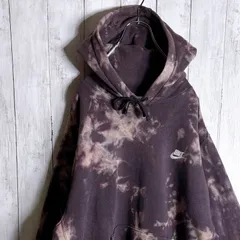 【海外モデル】00s 古着 ナイキ ブリーチ タイダイ ブラック ワンポイント刺繍 パーカー パープル 紫  NIKE Sweat Hoodie Parka #90