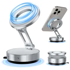 ALAFLY 車 スマホホルダー マグネット【2025最新+真空吸盤+超強磁力】多角度自由調節 360°回転な台座 折りたたみ可能 車 スマホスタンド 超強力吸着 高級合金素材 MagSafe完全対応 片手操作 1秒で着脱 車用品 iPhone 16 ...