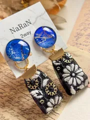 235≫アルコールインクアート【nara】2wayインド刺繍リボンタッセルイヤリング