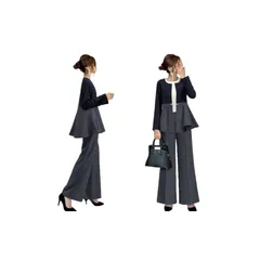 【新品】 [DYIOPMFGZ] ダークスーツ パンツスーツ レディース フォーマルウェア コート ジャケット 上下セット ロングパンツ アウター ズボン ノーカラー OL 通勤 フォーマル カジュアル 長袖 ママ 入園式 卒業式 洋服 春夏秋冬 (グレー 1