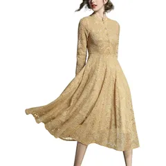 【新品】 [Yino] 五色展開 ワンピース ドレス 結婚式 パーティードレス 総レース マキシワンピース 秋冬 春 レースワンピース ロングドレス 長袖 Aライン 20代 30代 40代 50代 0