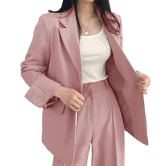 【新品】 [Formemory] 卒業式 スーツ スーツ レディース ママ ママスーツ セットアップ レディース スーツ ジャケット 体型カバー レディース セットアップ レディース パンツスーツ シフォン 普段着 4色 5サイズ (S, ピンク) 1